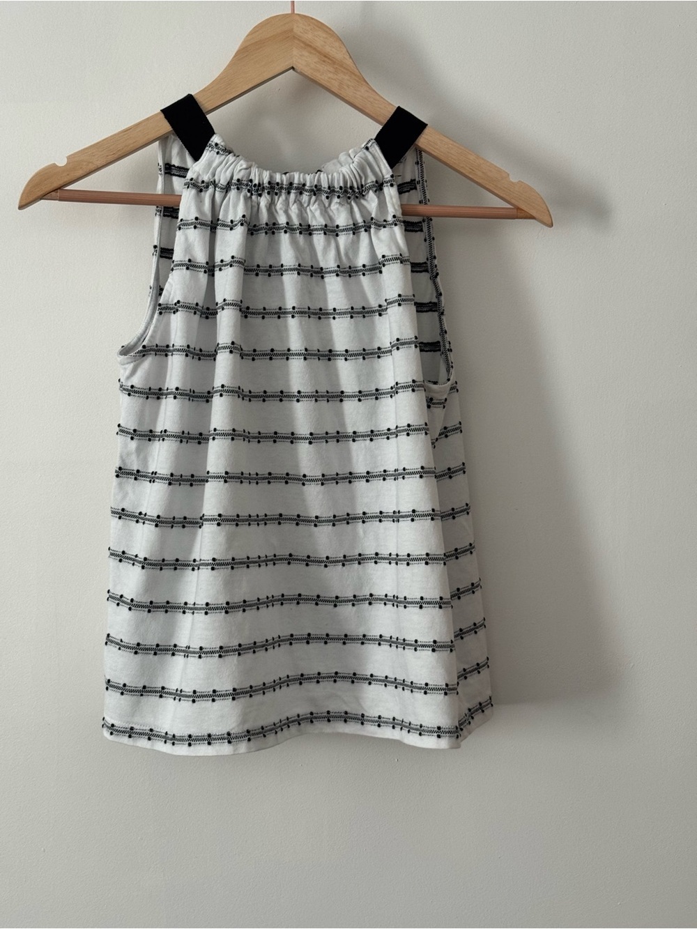 LOFT White Black Textured Stripe Sleeveless Blouse Size XS Bow Back Top